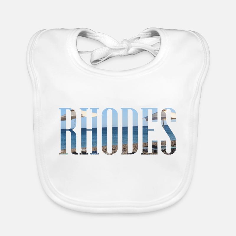 Rhodes Vacances avec Plage Grèce - Bavoir bio Bébé - blanc