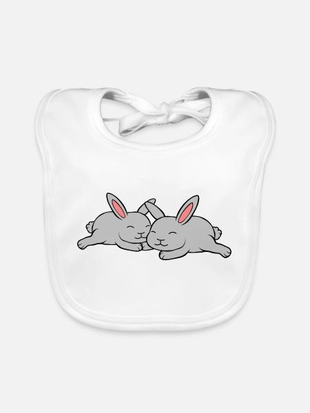 2 lapins amoureux - Bavoir bio Bébé - blanc - Devant