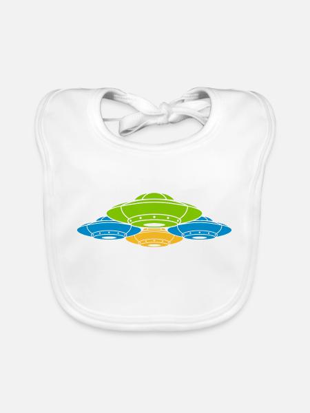 Colorful group of UFO's squadrons - Organic Baby Bibs - white - Front