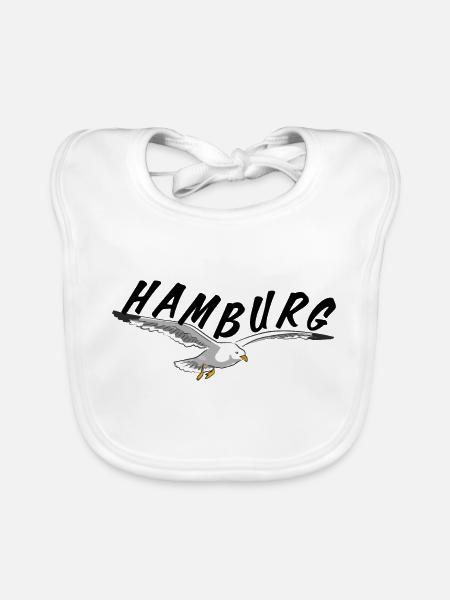 Hamburg über Möwe - schwarz - Baby Bio-Lätzchen - Weiß - Vorne