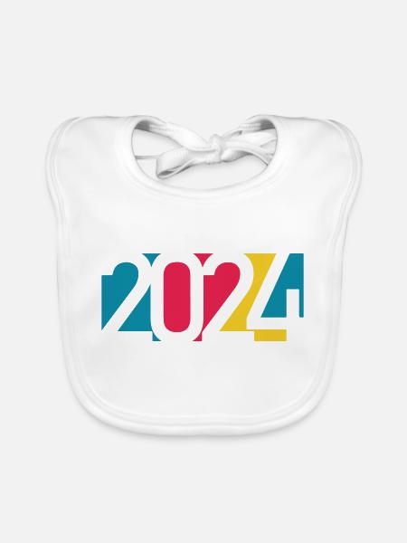 2024 happy new year Jahreszahl Datum Zahl Anno - Baby Bio-Lätzchen - Weiß - Vorne