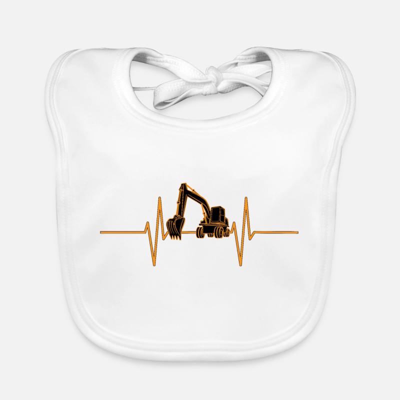Heartbeat with excavator Organic Baby Bibs