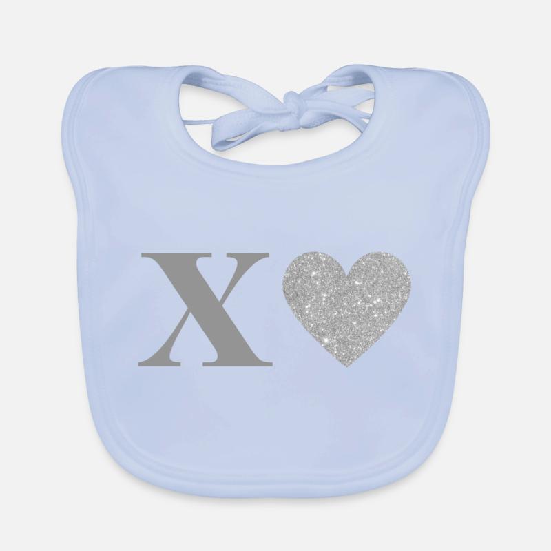 Letter x silver heart Organic Baby Bibs