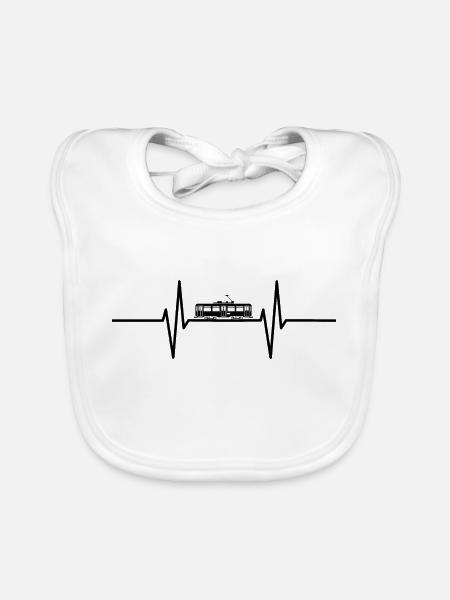 Heartbeat with historic tram / S-Bahn - Organic Baby Bibs - white - Front
