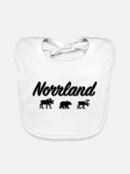Norrland Lettrage Silhouettes Suède Région - Bavoir bio Bébé - blanc - Devant