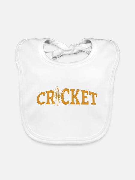 Cricket Lettering with Bat - Kricket - Baby Bio-Lätzchen - Weiß - Vorne