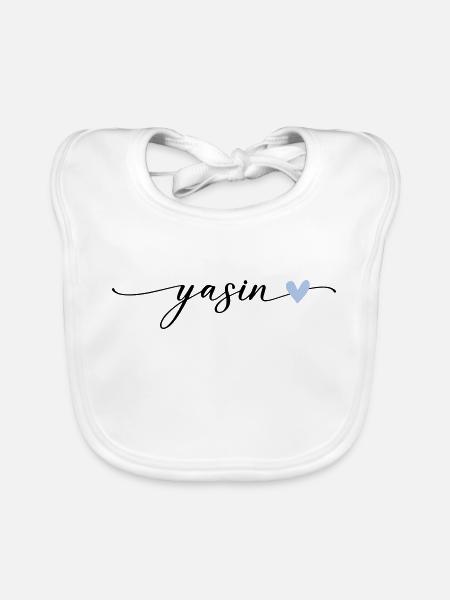 Police de calligraphie du nom Yasin - Bavoir bio Bébé - blanc - Devant