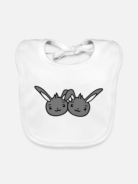 2 Bunnies Friends Team Crew Couple Two Lucky - Organic Baby Bibs - white - Front