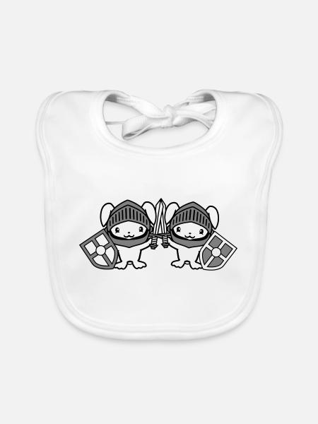 2 Hasen Ritter Schwert Schild Rüstung Helm Burg - Baby Bio-Lätzchen - Weiß - Vorne