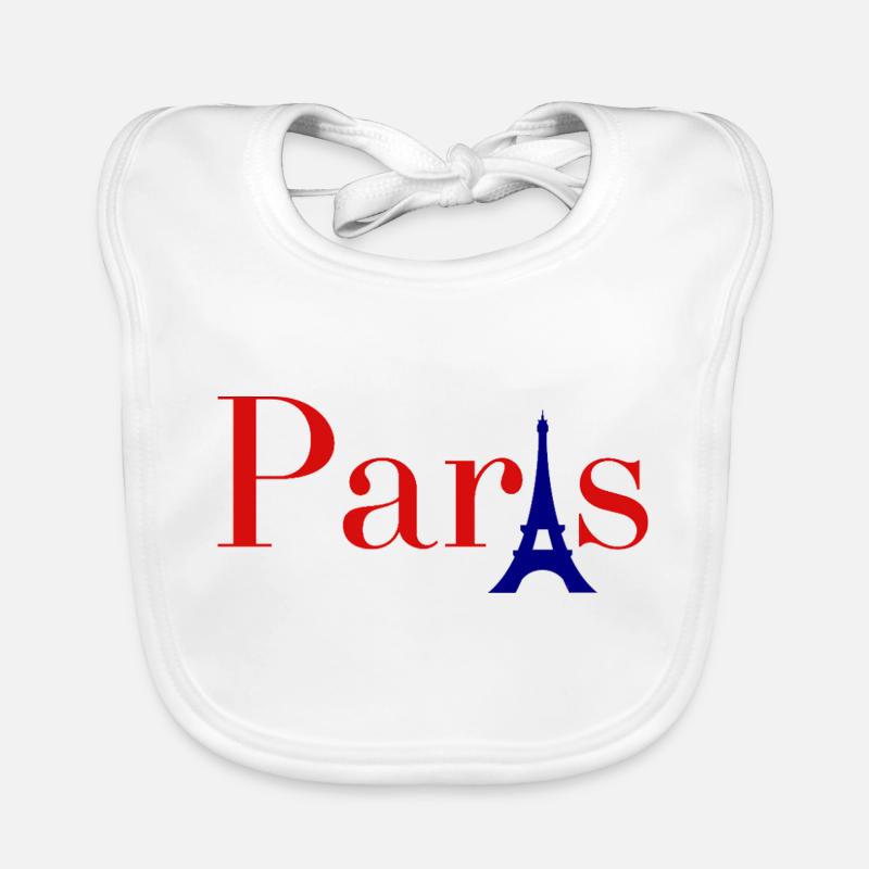 Paris Red Text with Blue Eiffel Tower Organic Baby Bibs
