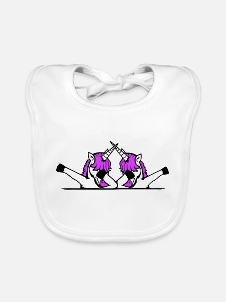 2 Licornes Dabbing Dab Danse Soirée Pose Geste Équipe - Bavoir bio Bébé - blanc - Devant