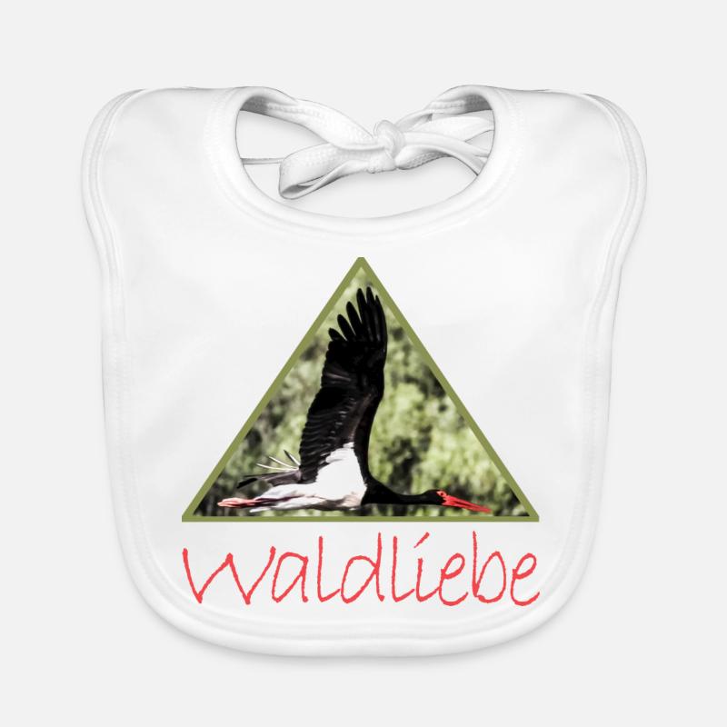 wald 8 waldliebe mit schwarzstorch - Baby Bio-Lätzchen - Weiß