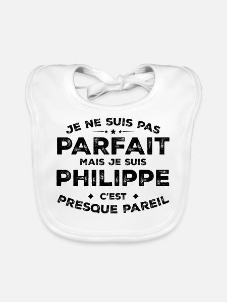 Philippe Un Prénom, Une Attitude L’Humour Philippe - Bavoir bio Bébé - blanc - Devant