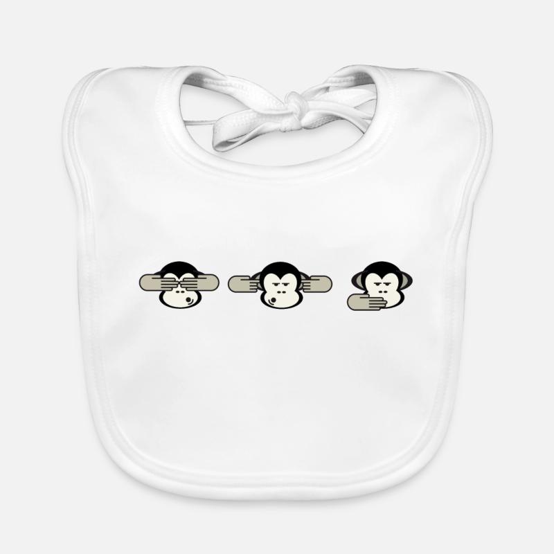 3 singes - Bavoir bio Bébé - blanc