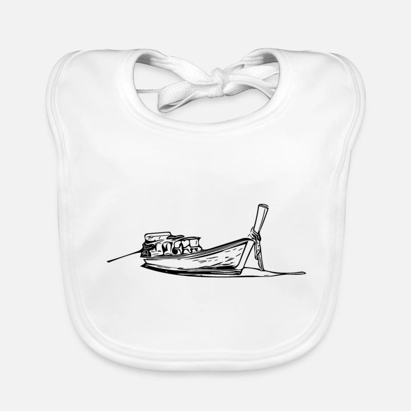 Vintage Long Tail Boat on the water Organic Baby Bibs