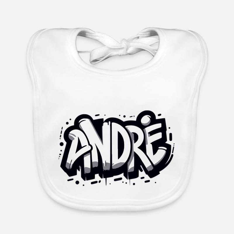 André Name First name Graffiti - Organic Baby Bibs - white