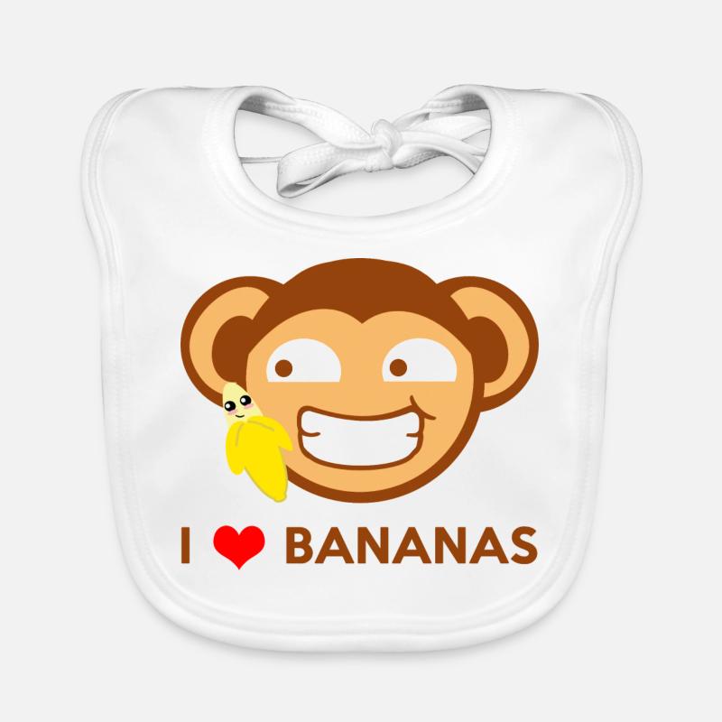 Le singe aime les bananes - Monkey aime les - Bavoir bio Bébé - blanc