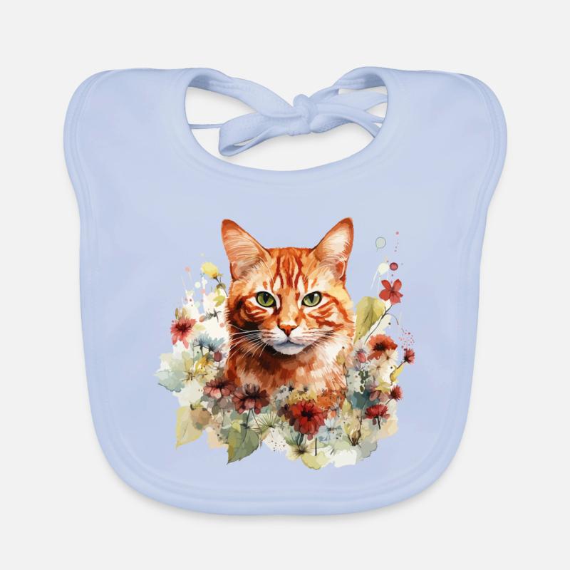 Rote Katze Tigerkatze Blumen Aquarell Kunst Bunt Baby Bio-Lätzchen