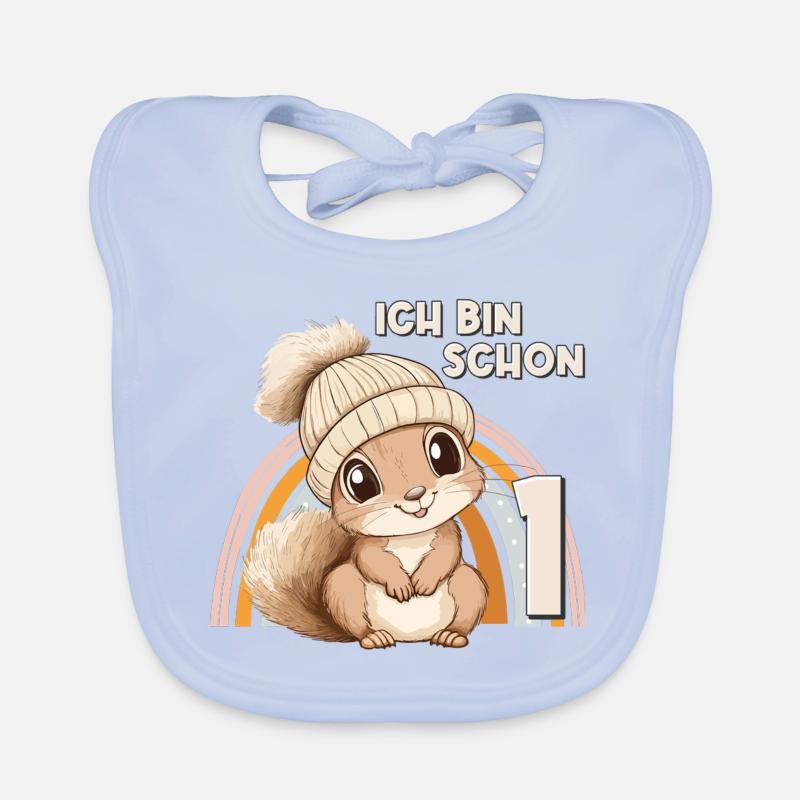 1st Birthday Squirrel Rainbow Cute Cute Organic Baby Bibs