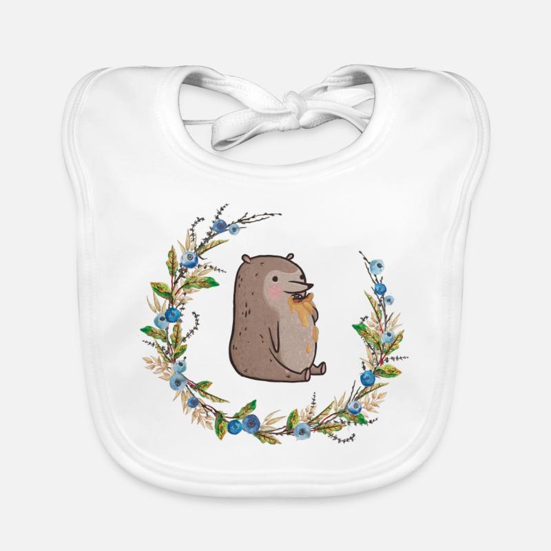 Ours au miel avec des myrtilles - Bavoir bio Bébé - blanc