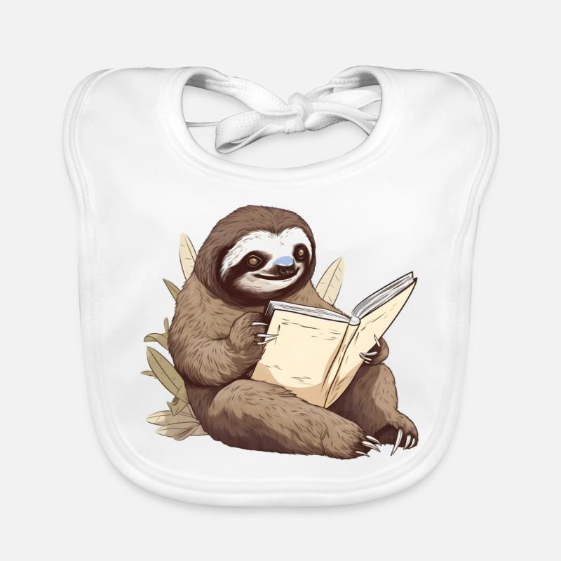 Reading sloth reading a book Organic Baby Bibs