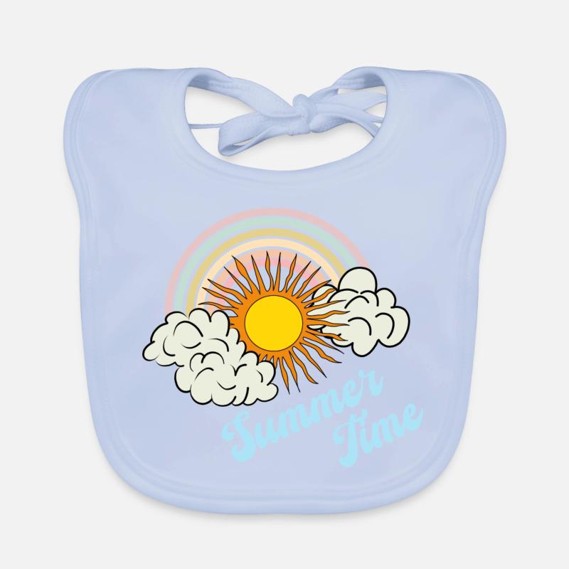 Summer Time - Summer Sun Rainbow Clouds Retro Organic Baby Bibs