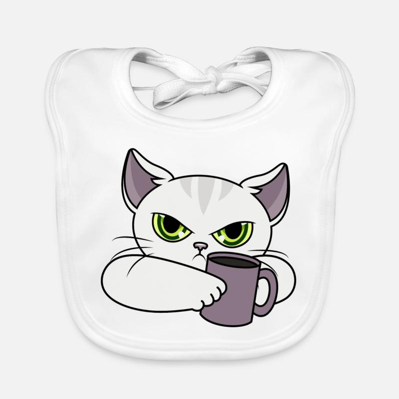 Cat with cup / bad mood / morning grouch Organic Baby Bibs