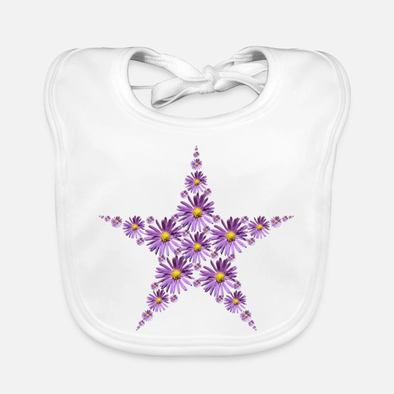 Étoile de fleurs d’aster pourpre - Bavoir bio Bébé - blanc