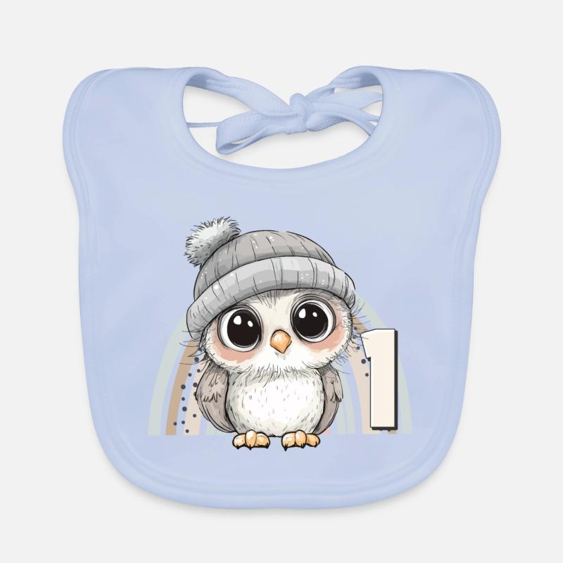 1. Geburtstag Eule Regenbogen Süß Niedlich Baby Bio-Lätzchen