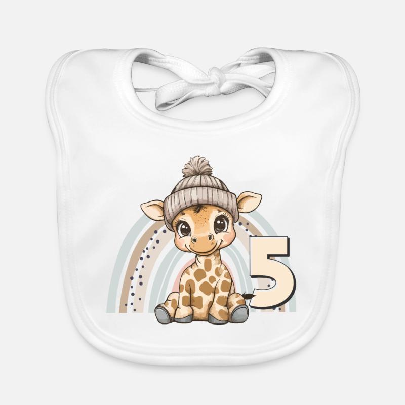 5ème anniversaire Girafe Arc-en-ciel Mignon Mignon - Bavoir bio Bébé - blanc