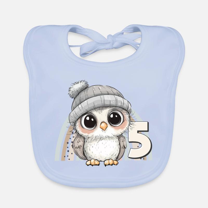 5. Geburtstag Eule Regenbogen Süß Niedlich Baby Bio-Lätzchen