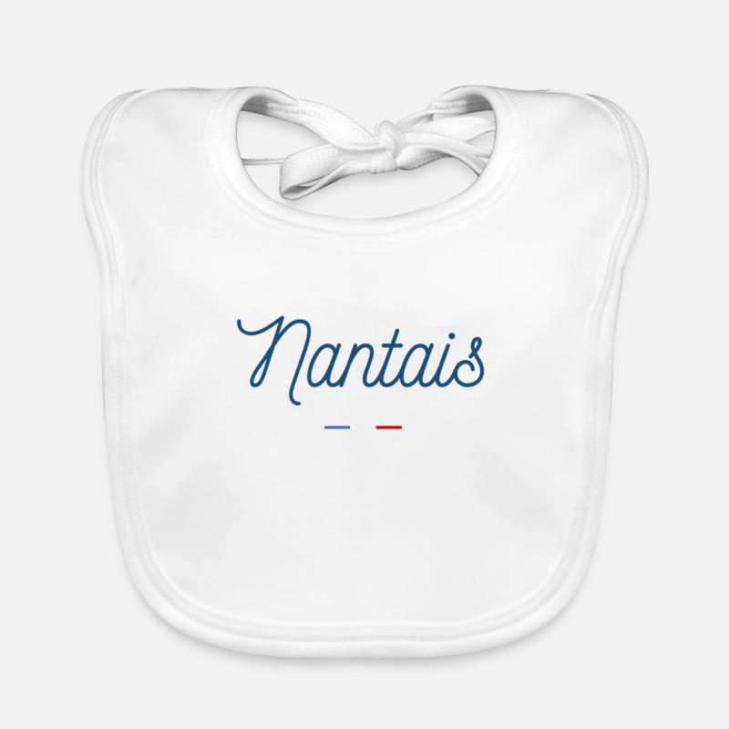Nantais Bleu Design Français - Bavoir bio Bébé - blanc