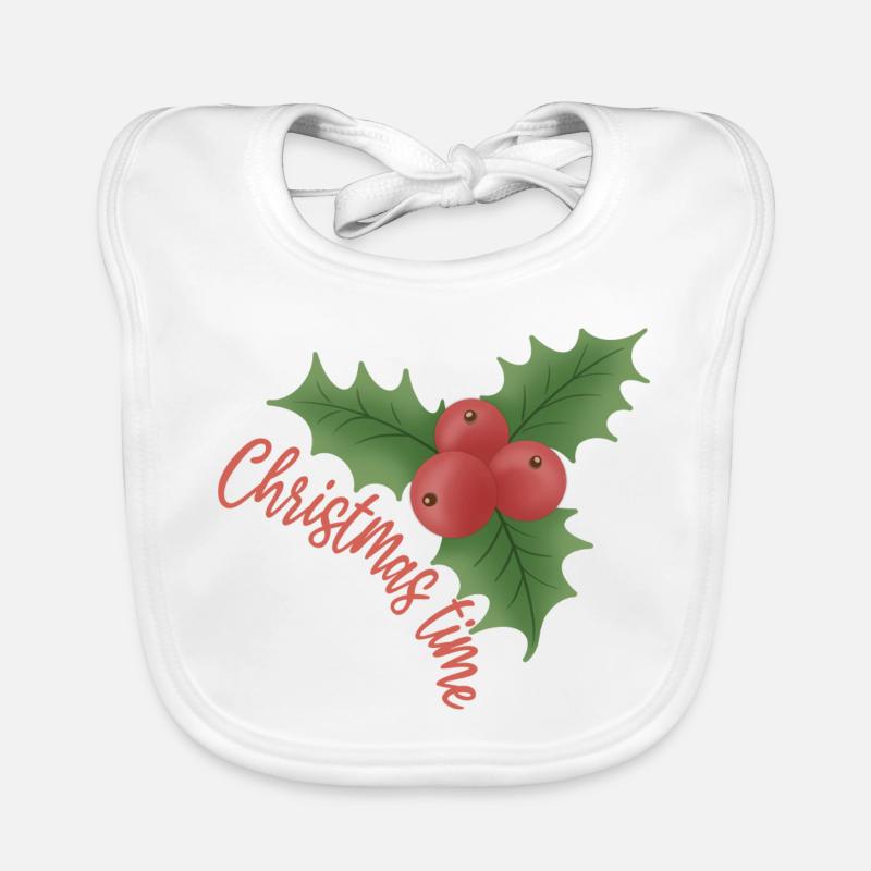 Christmas time - Mistletoe with red berries Organic Baby Bibs