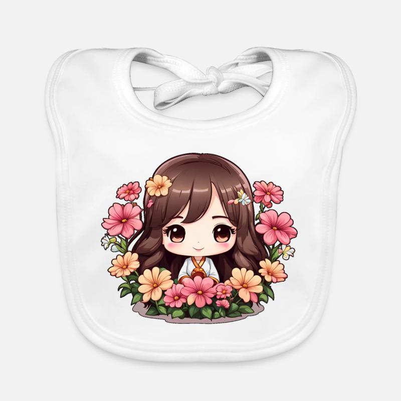 Une chibi en fleurs - Bavoir bio Bébé - blanc