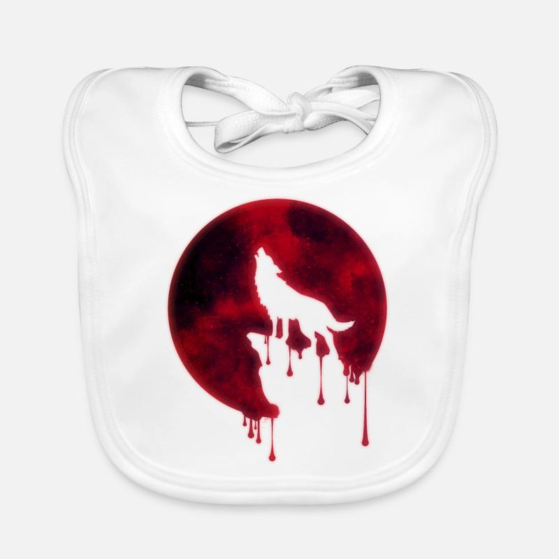 Howling Wolf full moon wolves blood Moon moon Organic Baby Bibs