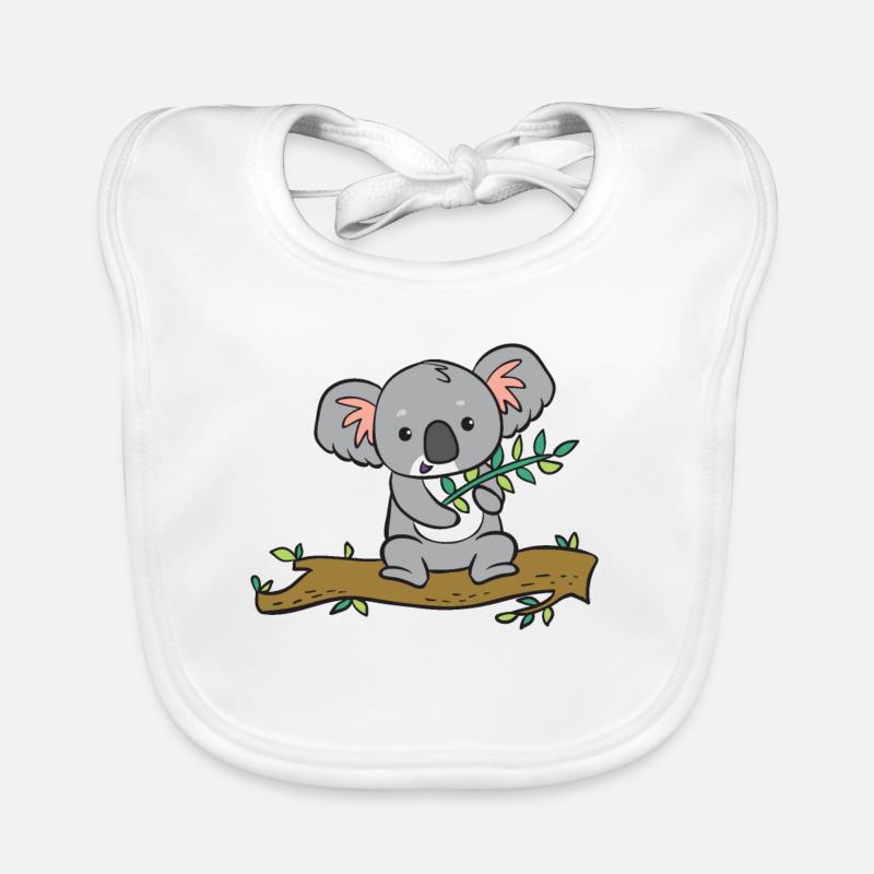 Koala - avec eucalyptus sur arbre - Bavoir bio Bébé - blanc