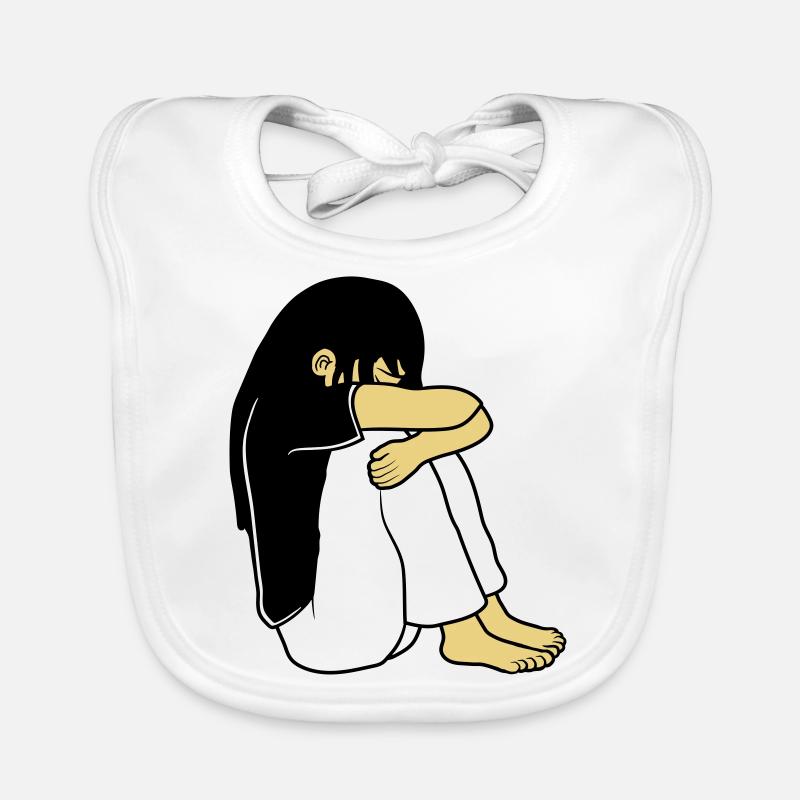 Fille assise triste - Bavoir bio Bébé - blanc