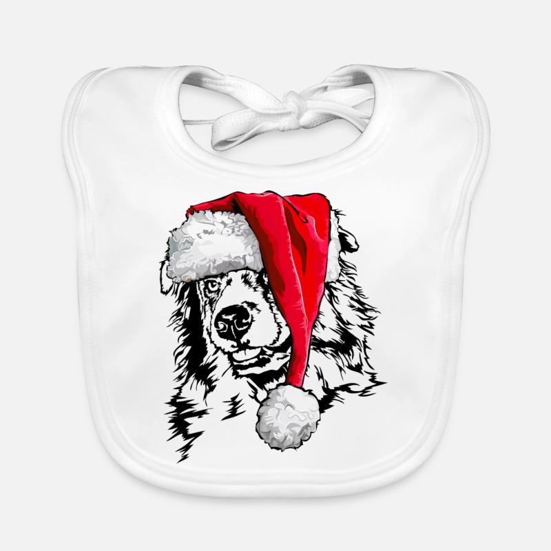 Santa AUSTRALIAN SHEPHERD Weihnachten Wilsigns - Baby Bio-Lätzchen - Weiß
