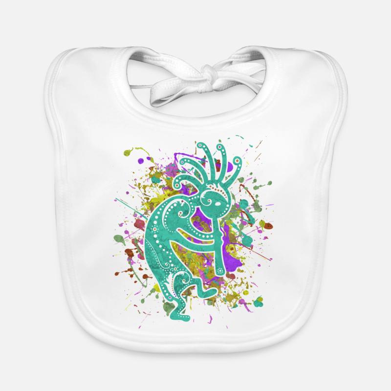 Amérindiens Kokopelli - Éclaboussures colorées 2 - Bavoir bio Bébé - blanc