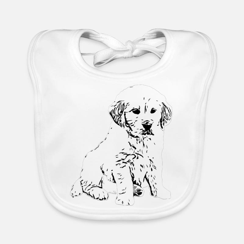 Dessin de chiot Golden Retriever - Bavoir bio Bébé - blanc