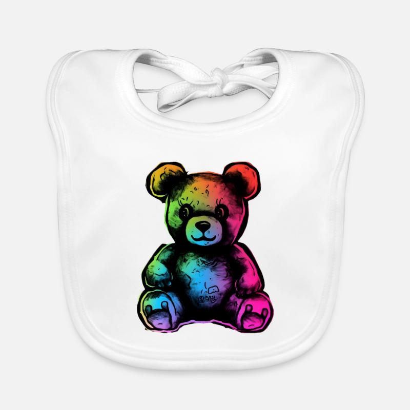 Rainbow teddy bear - Organic Baby Bibs - white