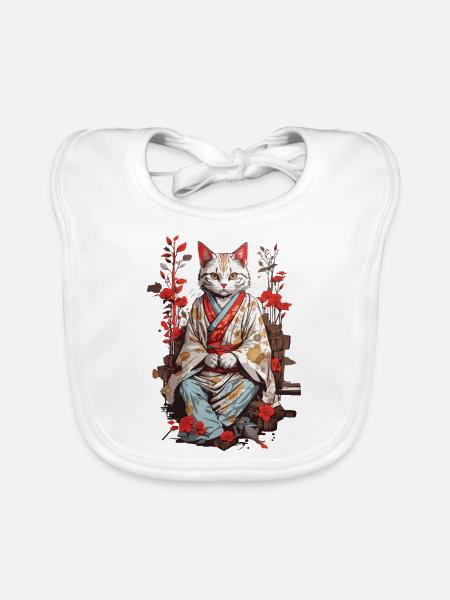 Kimono japonais chat ukiyo-e chat design - Bavoir bio Bébé - blanc - Devant