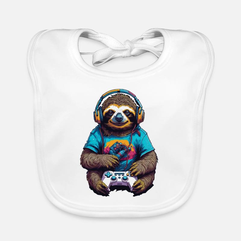 Retro Controller Gaming Sloth Nerd Design Organic Baby Bibs