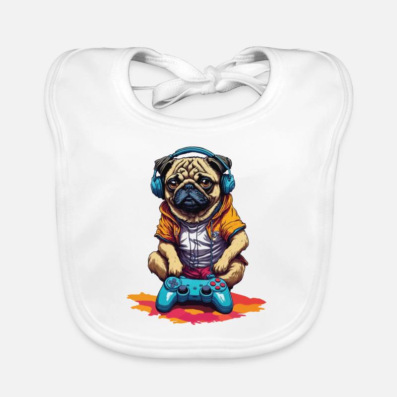 Lustiger Nerd Gaming Mops Hund mit Controller Baby Bio-Lätzchen