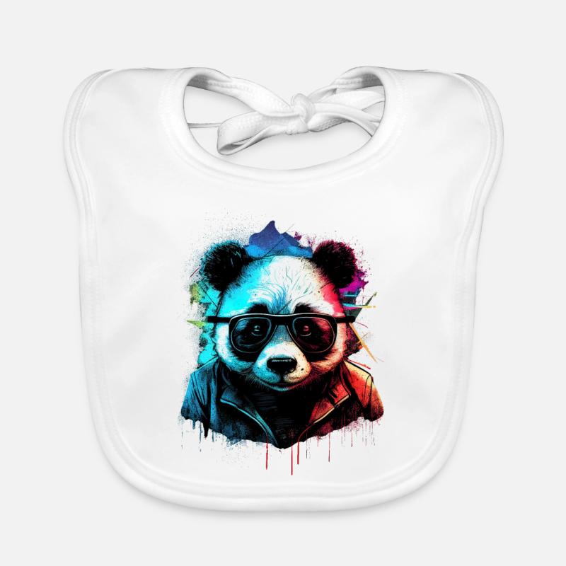 Futuristic panda - Organic Baby Bibs - white