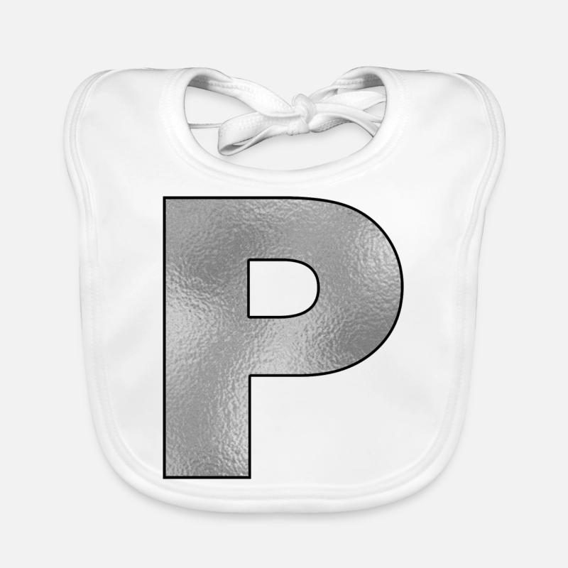 Lettera P Argento Bavaglino ecologico per neonato