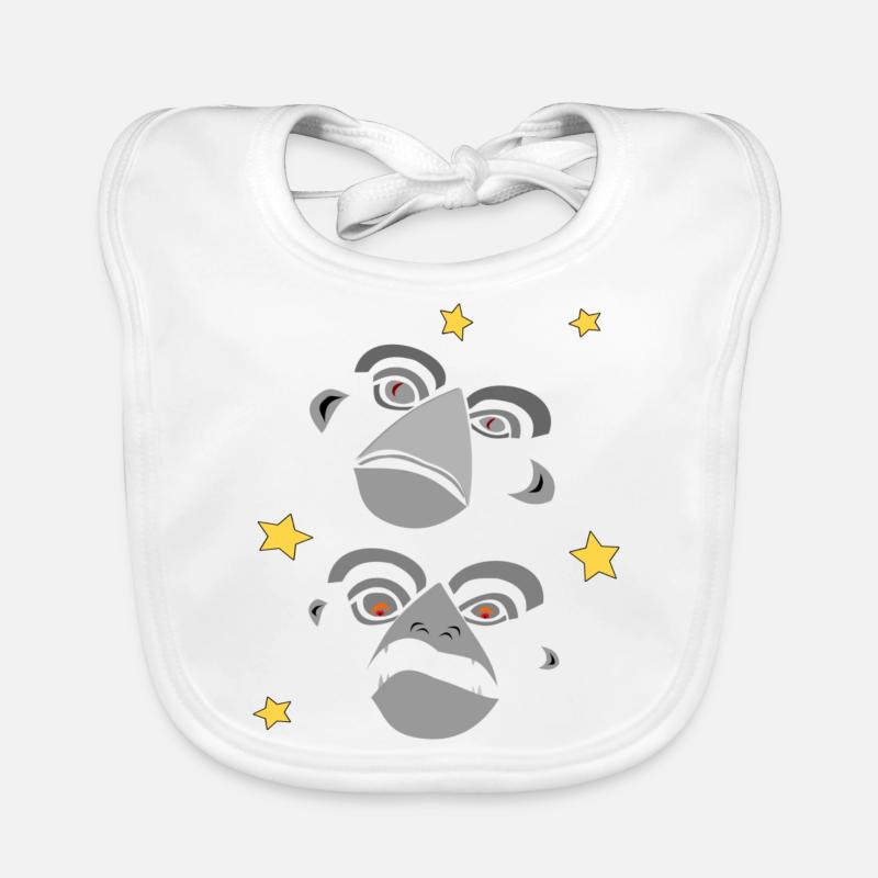 Two monkey faces screaming - Organic Baby Bibs - white