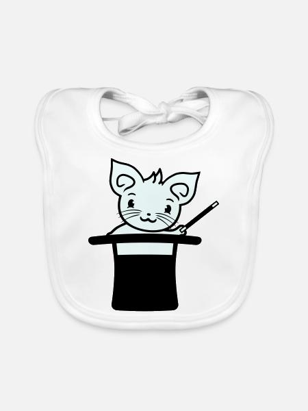 Magical Enchanted Top Hat Wizard Cat - Organic Baby Bibs - white - Front