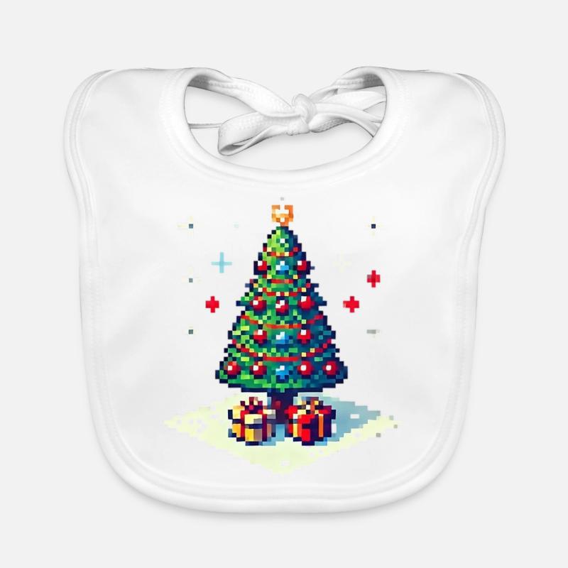 8 Bit Christmas Tree Organic Baby Bibs