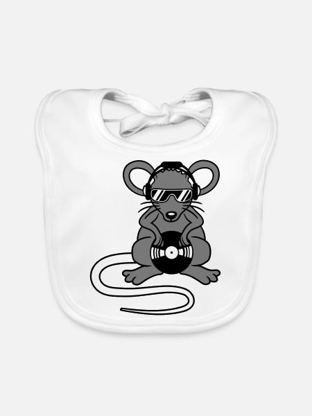 Souris DJ Lunettes de soleil Casque Fête Célébrer la musique - Bavoir bio Bébé - blanc - Devant